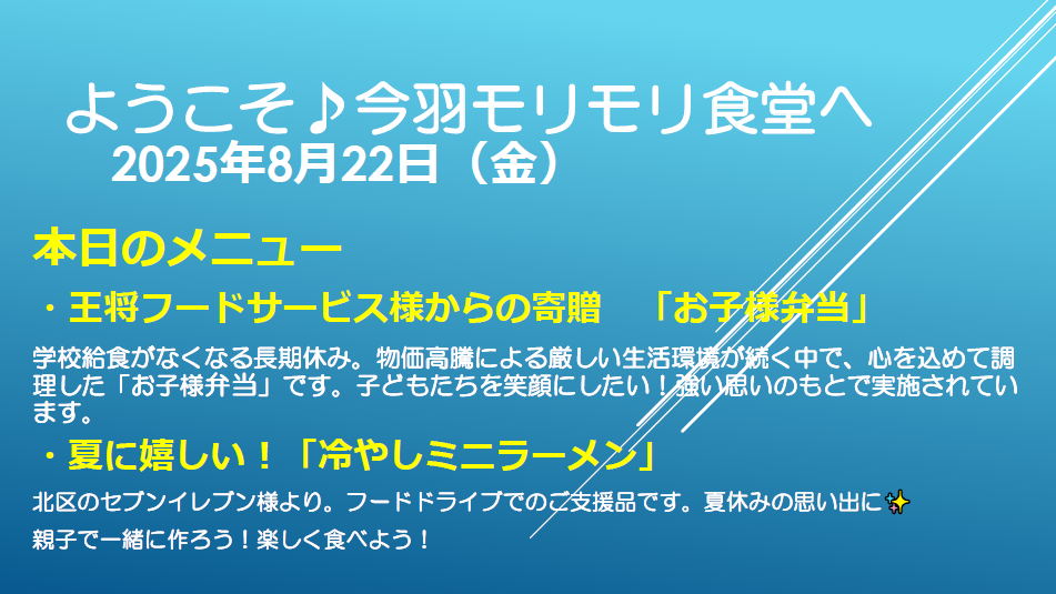 今羽のモリモリ食堂（子ども食堂）を開催しました！